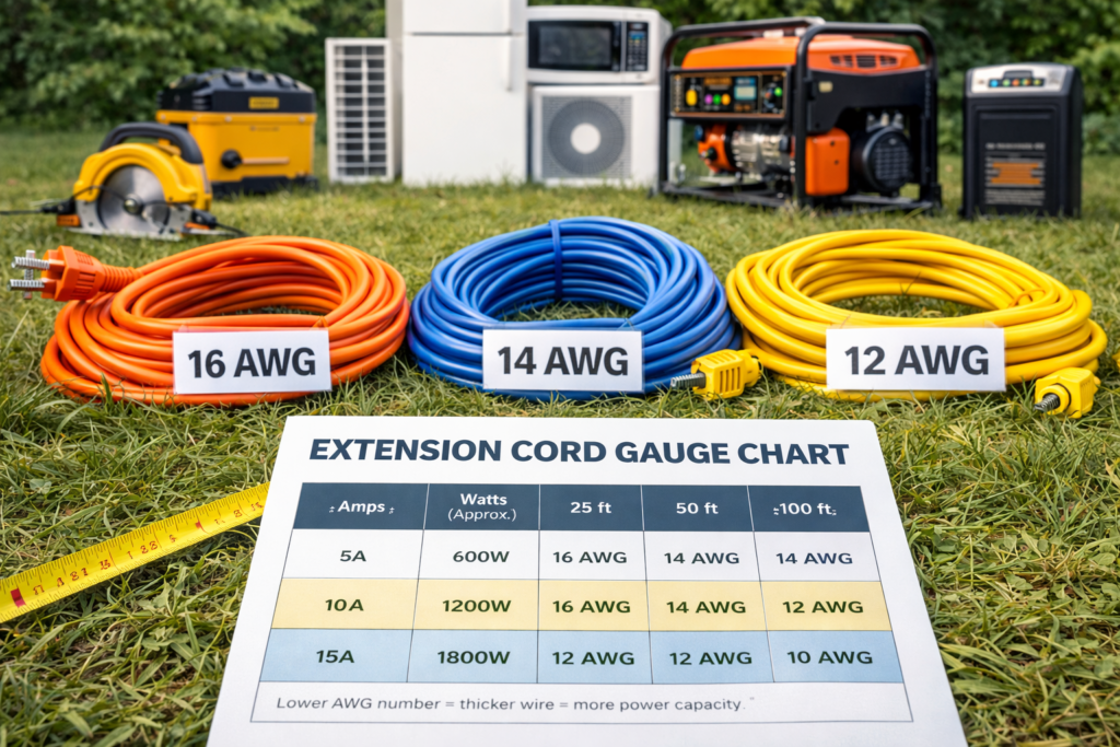 Extension Cord Gauge Chart (With Wattage & Length Guide)