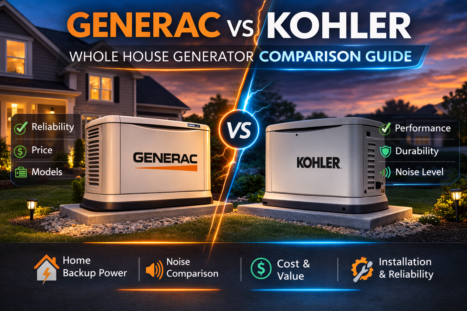 generac vs kohler standby generator comparison for whole house backup power