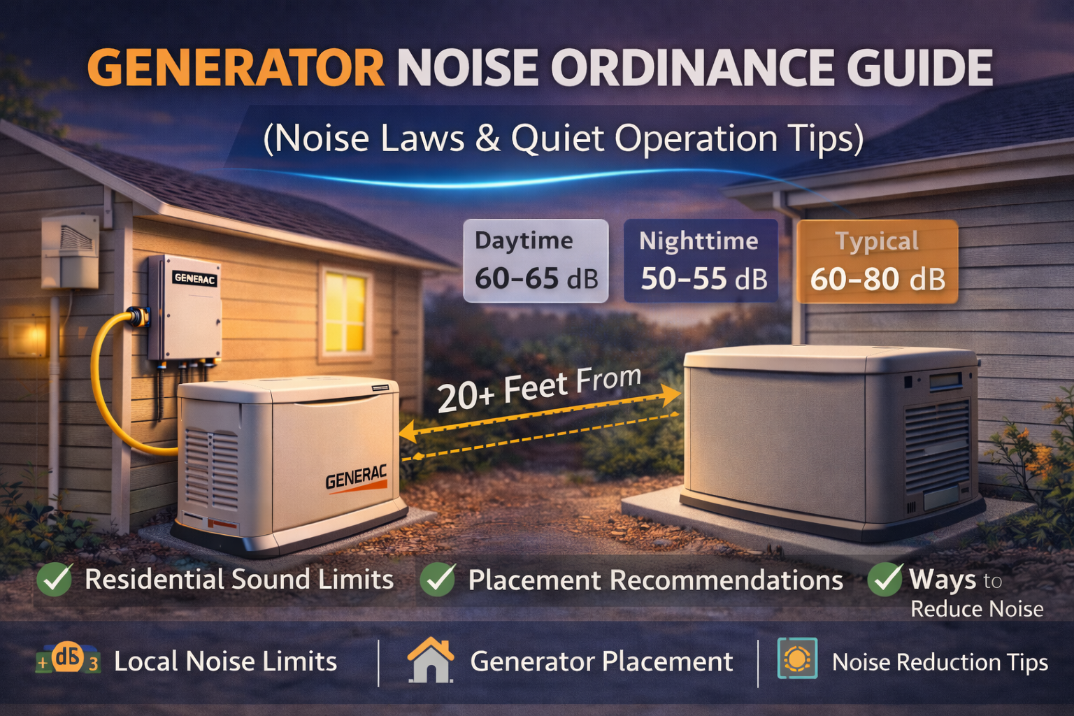 generator noise ordinance guide showing standby generator noise levels and placement considerations