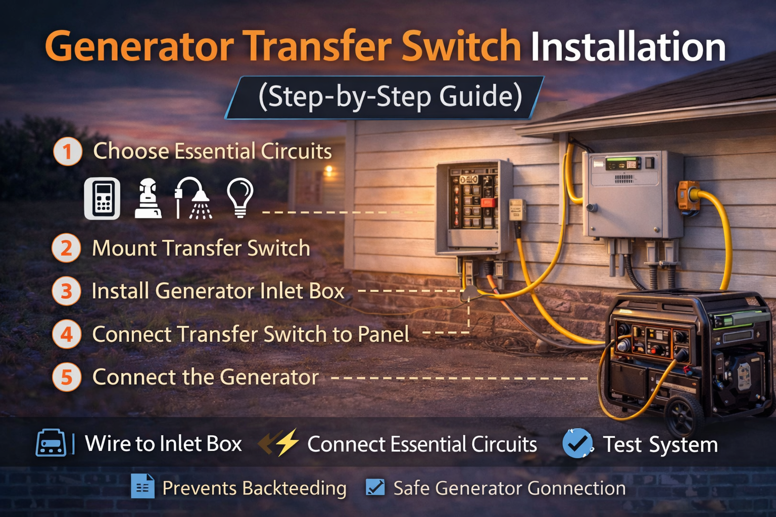 generator transfer switch installation diagram showing inlet box and electrical panel connection