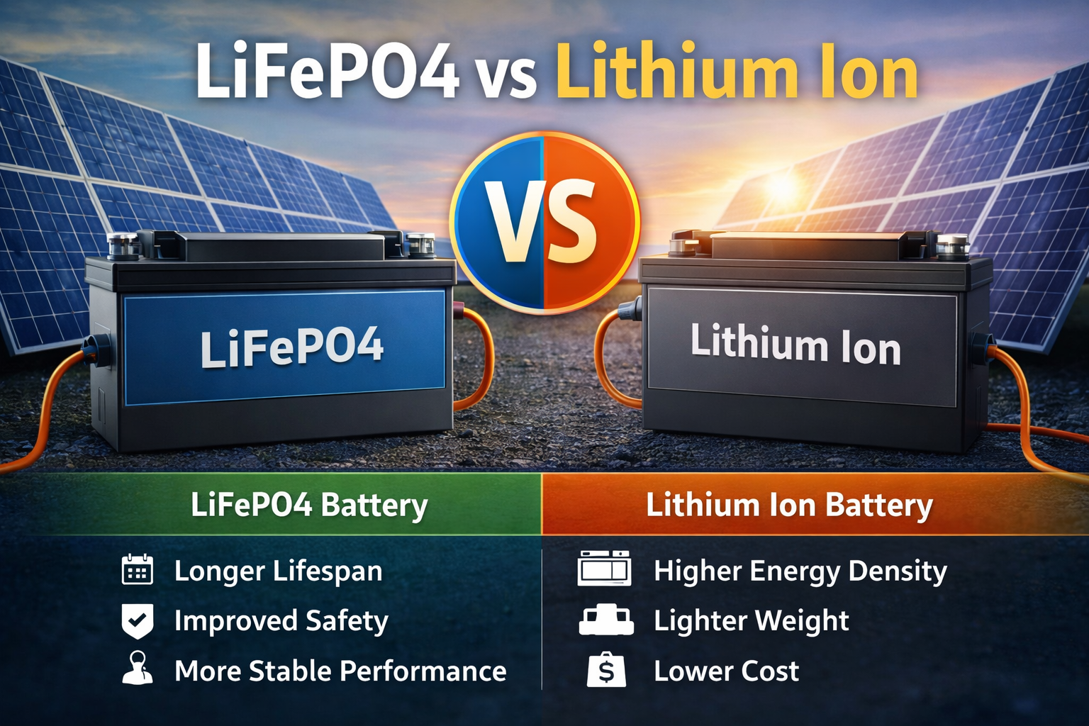 lifepo4 vs lithium ion battery comparison chart for solar generators