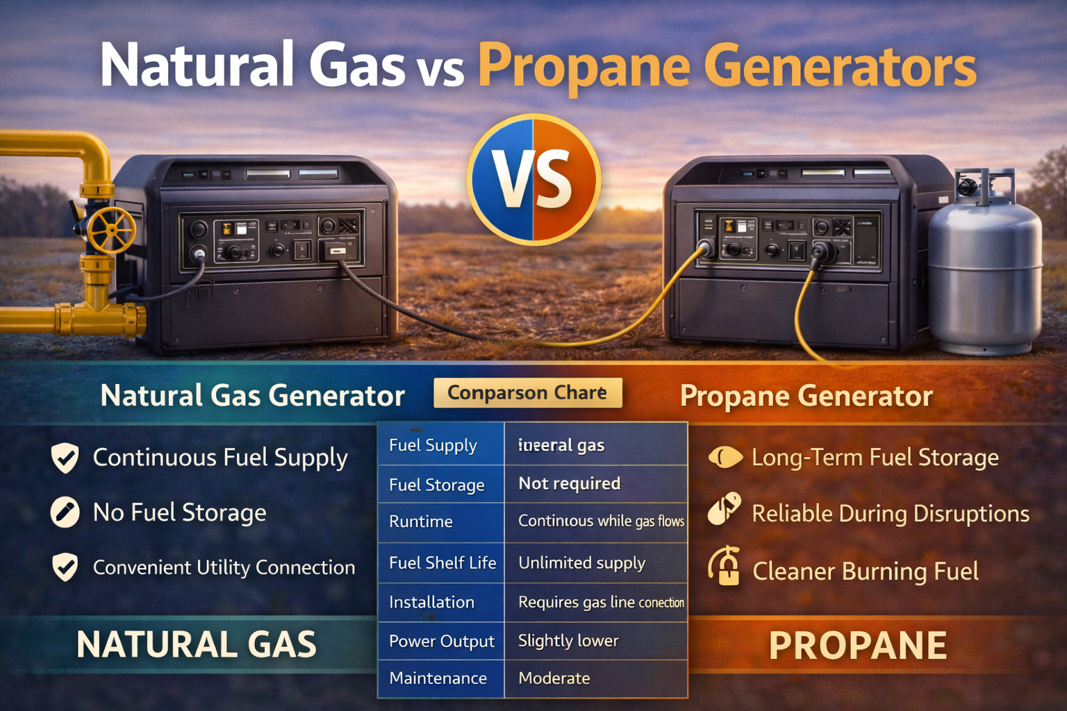 natural gas vs propane generator fuel comparison chart for home standby generators