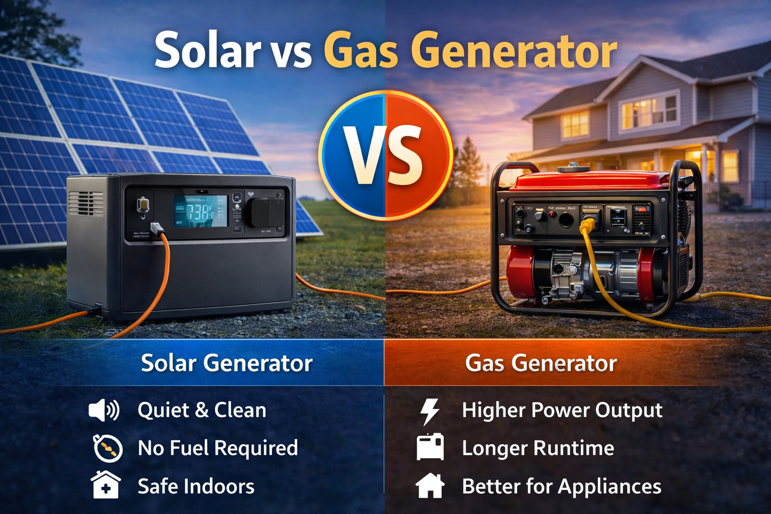 solar vs gas generator comparison chart for home backup power