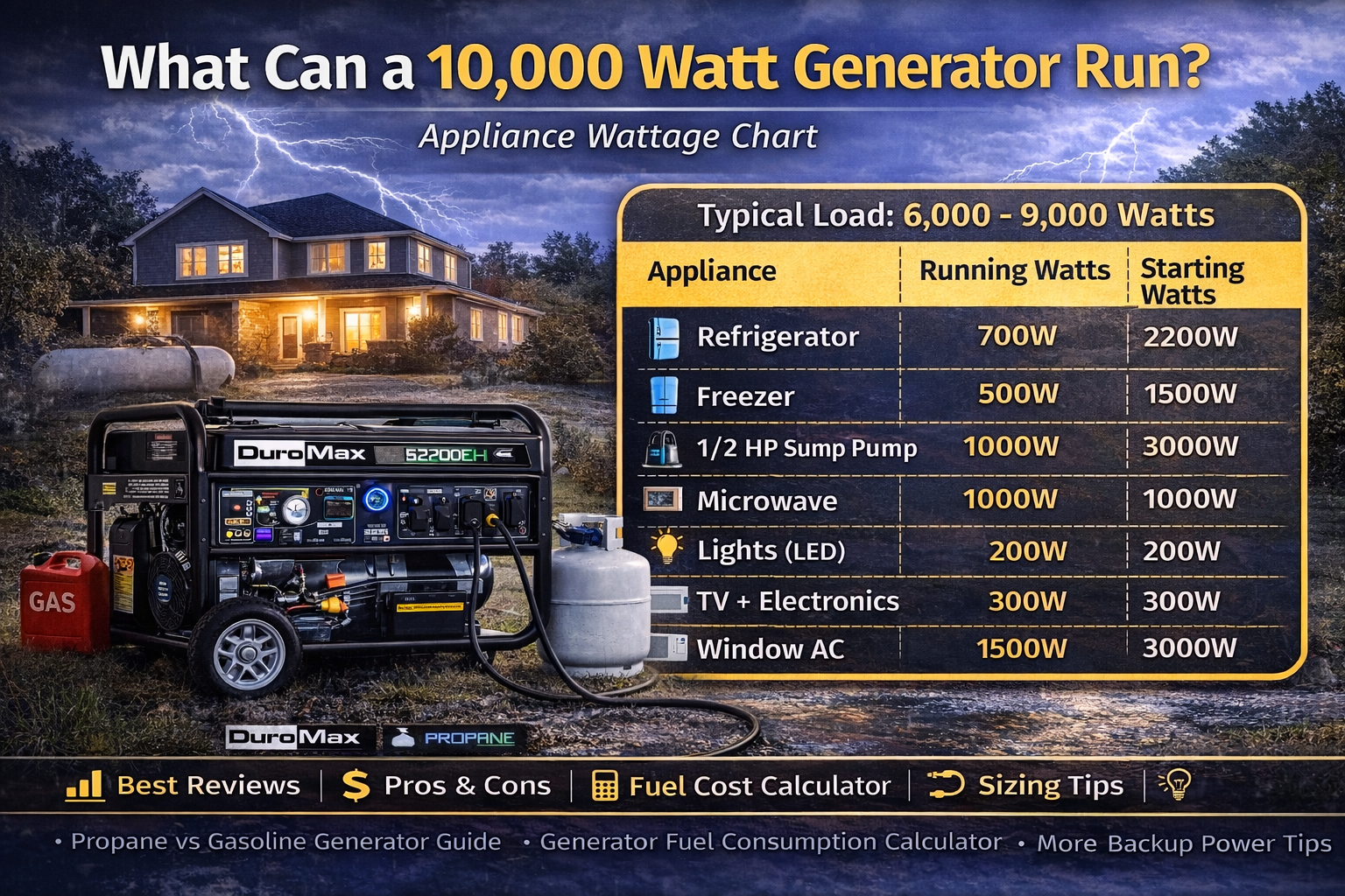 what can a 10000 watt generator run