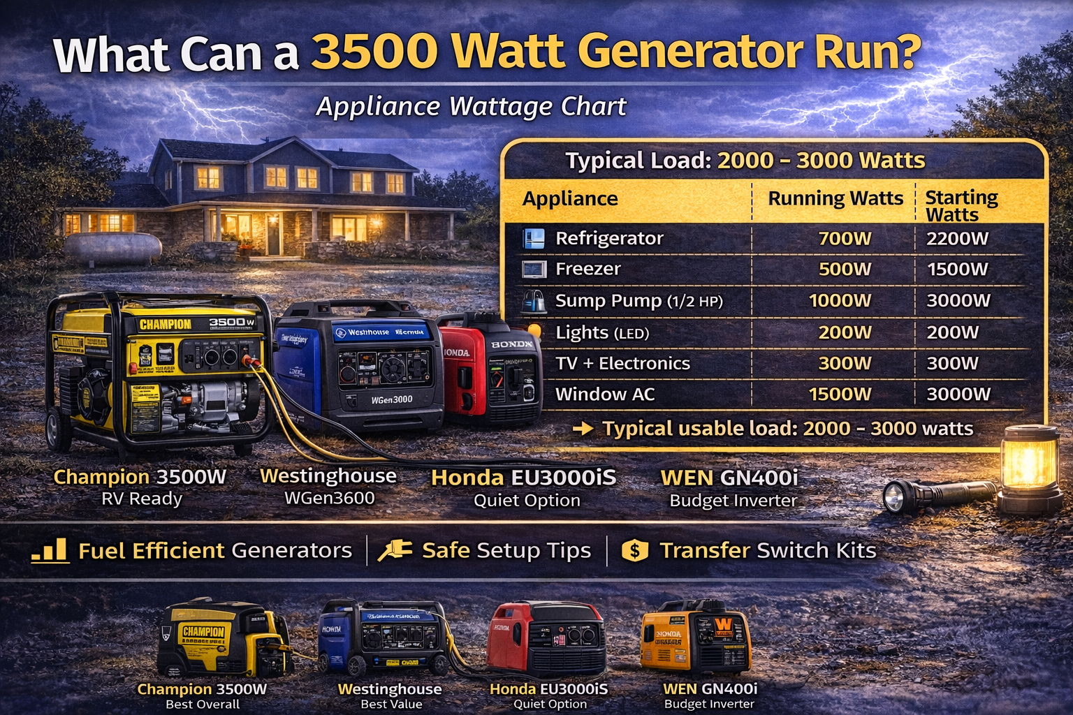 what can a 3500 watt generator run