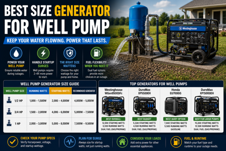 best size generator for well pump
