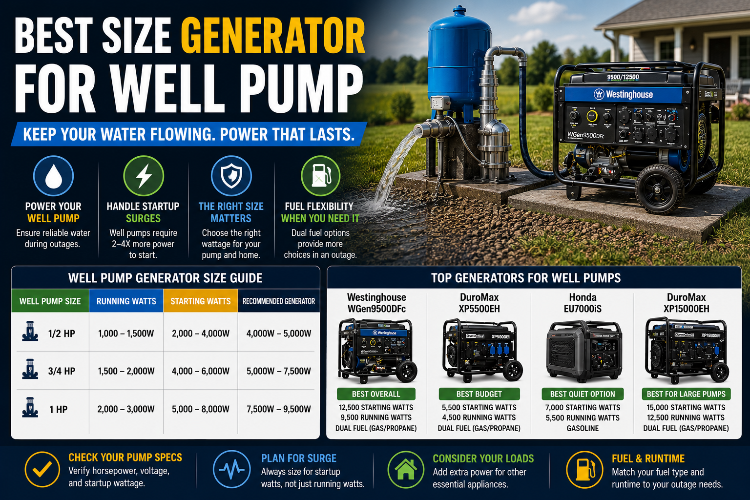 best size generator for well pump