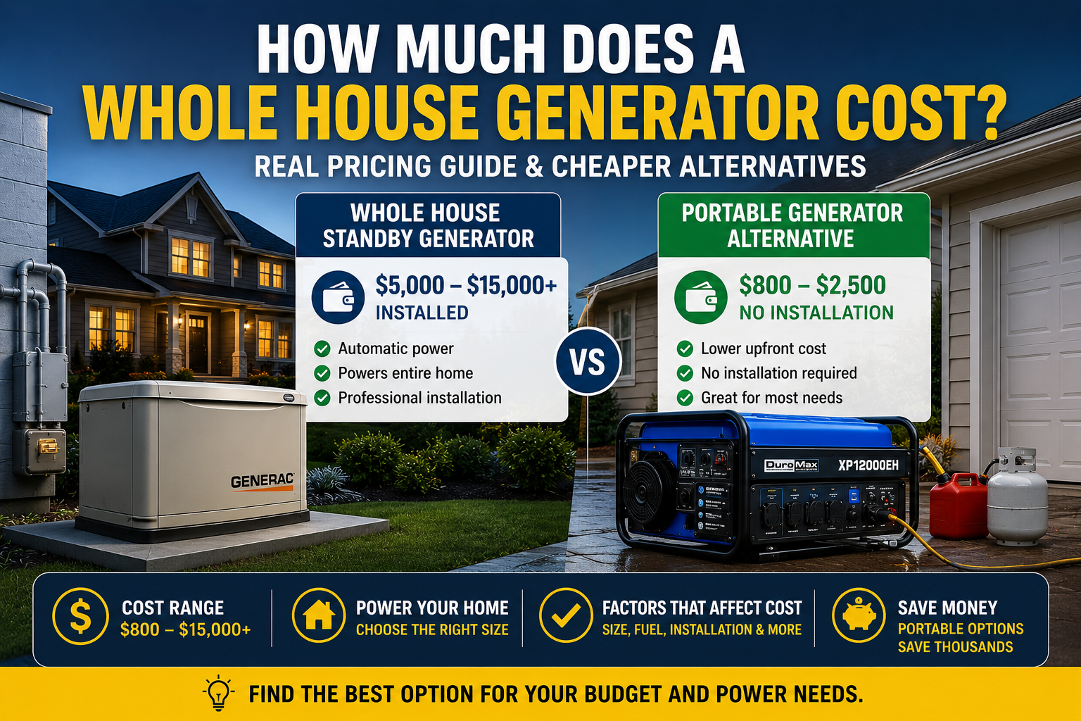 how much does a whole house generator cost