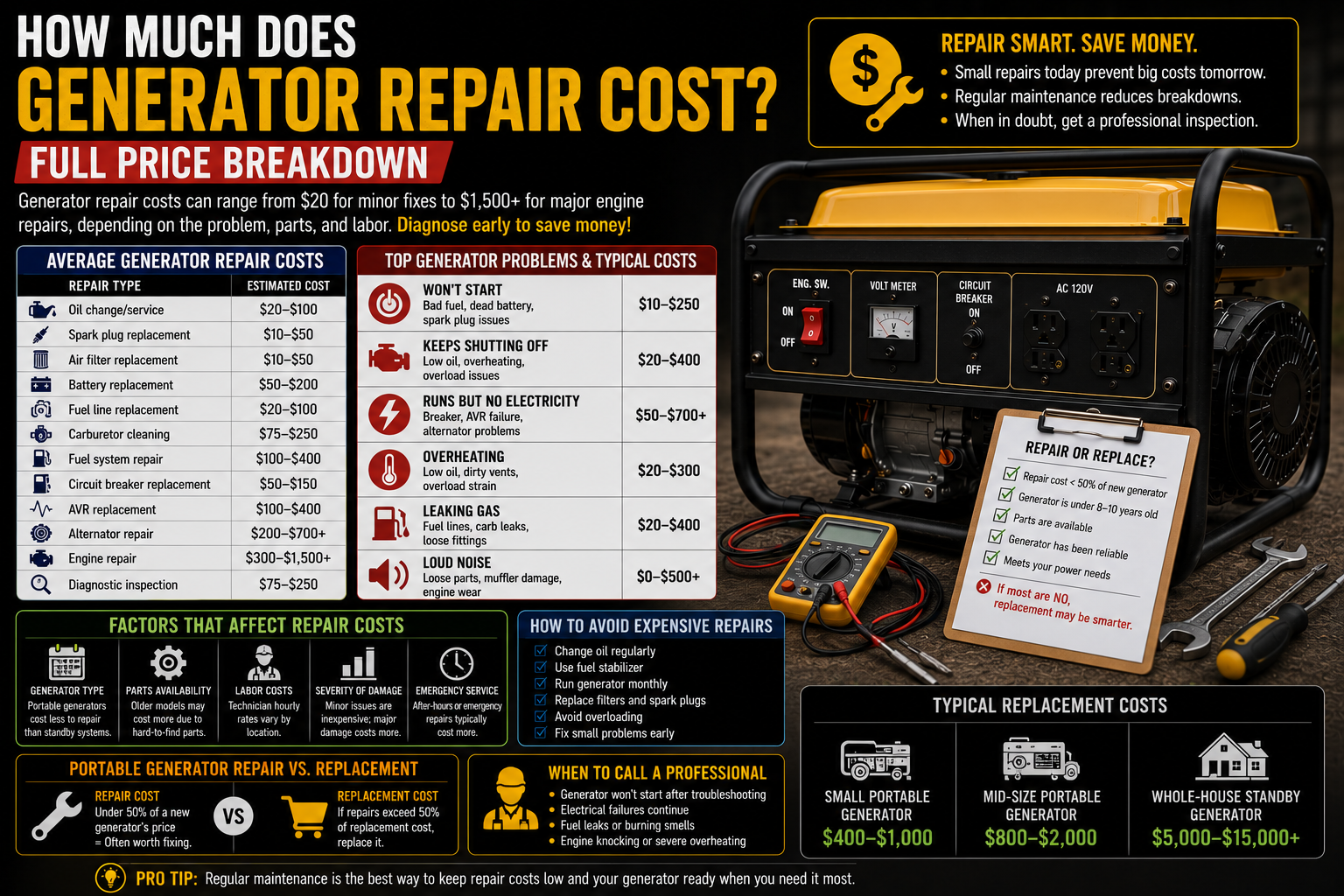 generator repair cost