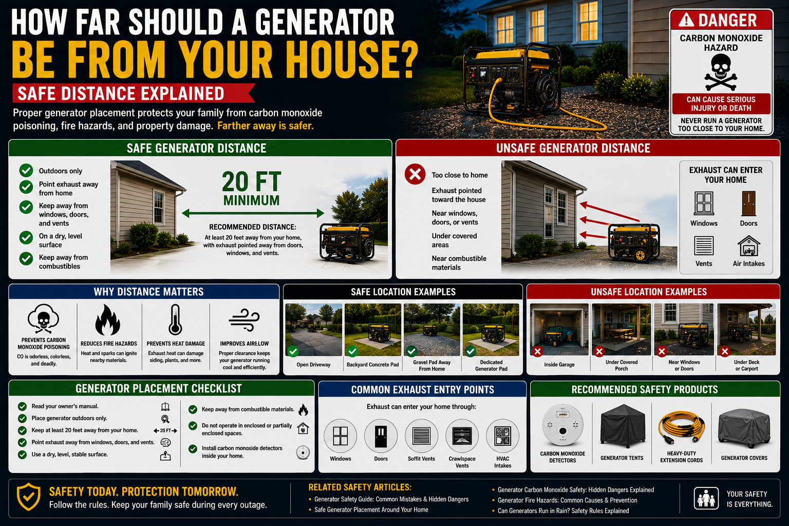 how far should a generator be from your house